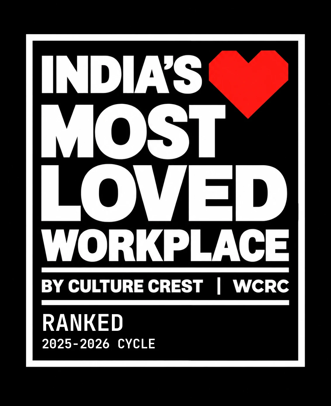 India's Most Loved Workplace — ranked, 2025–2026 cycle. By Culture Crest | WCRC