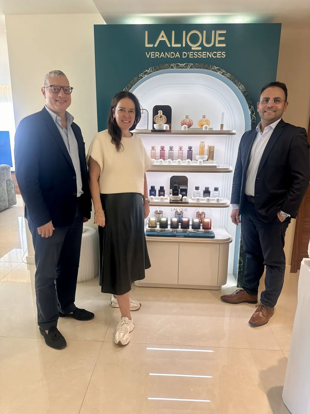 Raj Sandhan with partners at a Lalique Veranda d'Essences fragrance display