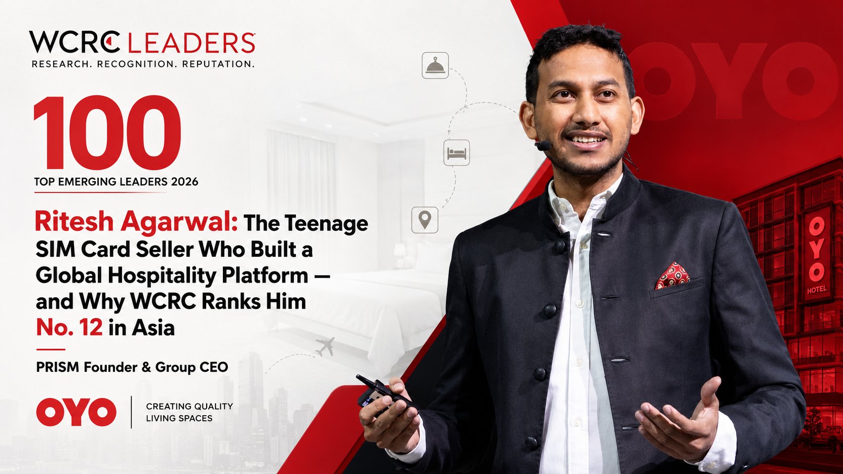 WCRC Asia Top 100 Emerging Leaders 2026 cover — Ritesh Agarwal ranked No. 12