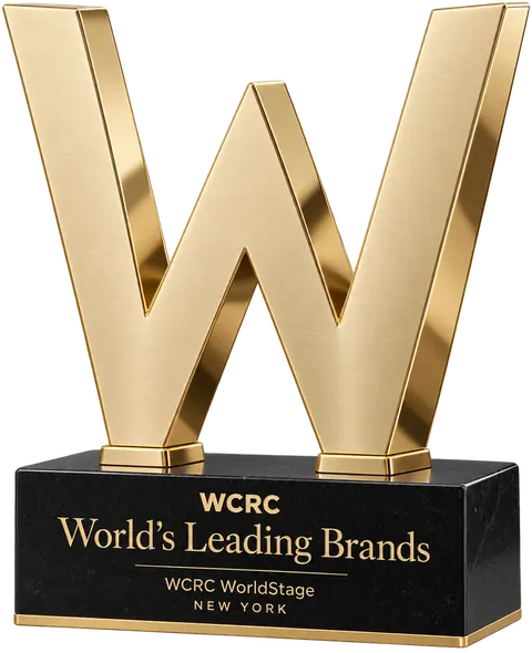 The World's Leading Brands trophy, a gold W on a black base